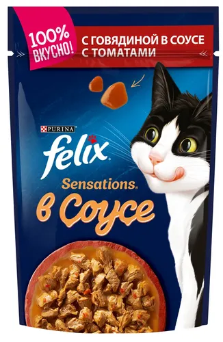 Влажный корм для кошек Felix Sensation Удивительный соус говядина с томатами, 10 шт, 85 гр