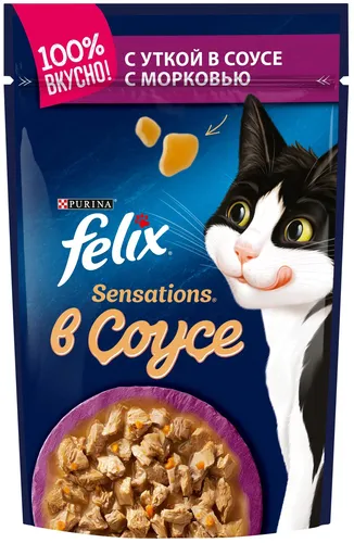 Влажный корм для кошек Felix Sensation Удивительный соус утка с морковью, 5 шт, 85 гр