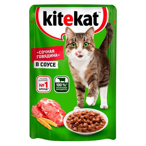 Влажный корм для кошек Kitekat говядина в соусе, 85 гр