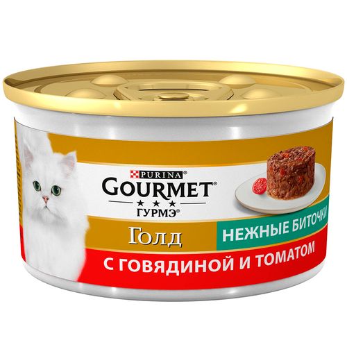 Влажный корм для кошек Gourmet Gold биточки с говядиной и томатом, 5 шт, 85 гр