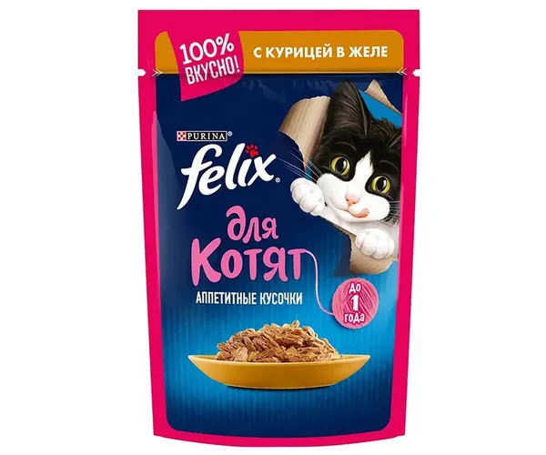 Влажный корм для котят Felix Agail курица в желе, 5 шт, 85 гр