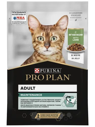 Влажный корм для кошек Pro Plan Adult с ягненком в желе, 85 гр