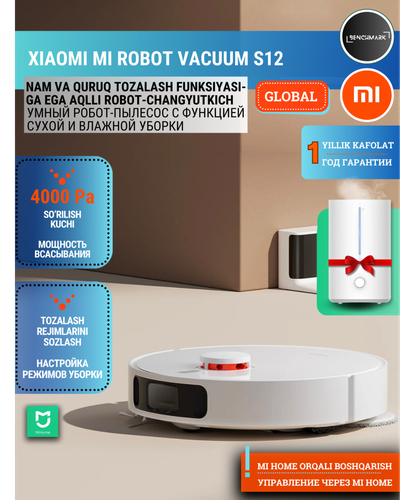 Aqlli robot-changyutgich Xiaomi Robot Vacuum S12 EU, oq