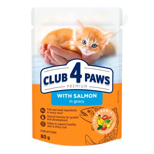 Влажный корм для котят Club 4 Paws с лососем, 80 гр