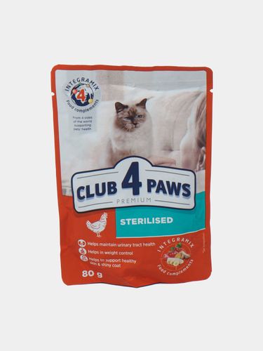 Влажный корм для стерилизованных кошек Club 4 Paws с курицей, 80 гр, купить недорого