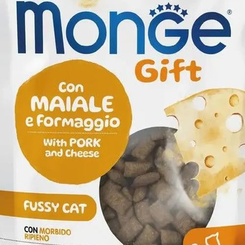 Лакомство для кошек Monge Gift Fussy Cat свинина и сыр, 60 гр, купить недорого