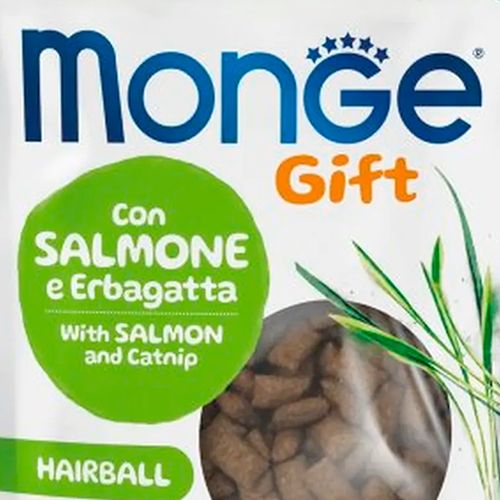 Лакомство для кошек Monge Gift Hairball лосось и кошачья мята, 60 гр