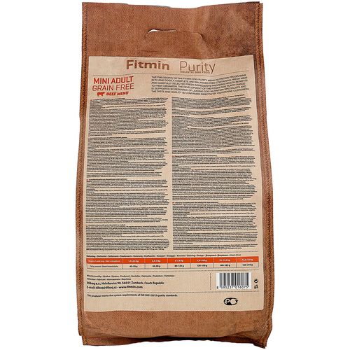 Сухой корм для собак малых пород Fitmin dog Purity GF Adult Mini Beef с говядиной, 4 кг