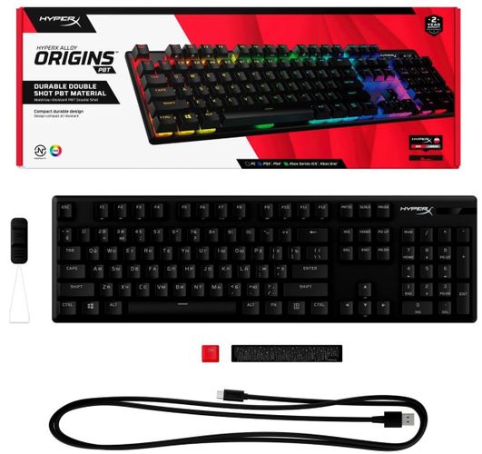 Игровая клавиатура HyperX Alloy Origins Red USB RGB PBT, Черный, O'zbekistonda