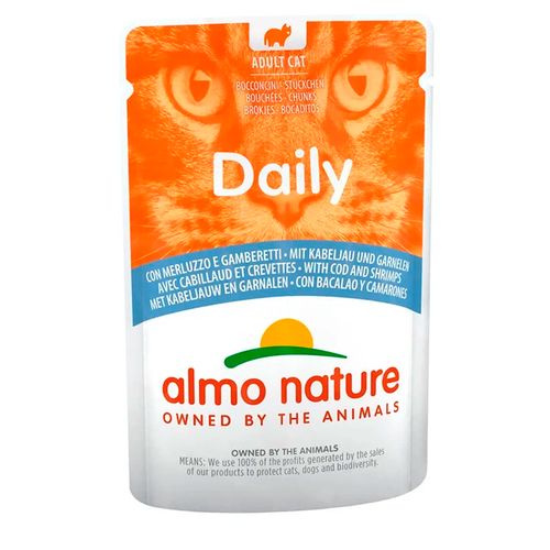 Влажный корм для кошек Almo Nature Daily Menu с треской и креветками, 70 гр