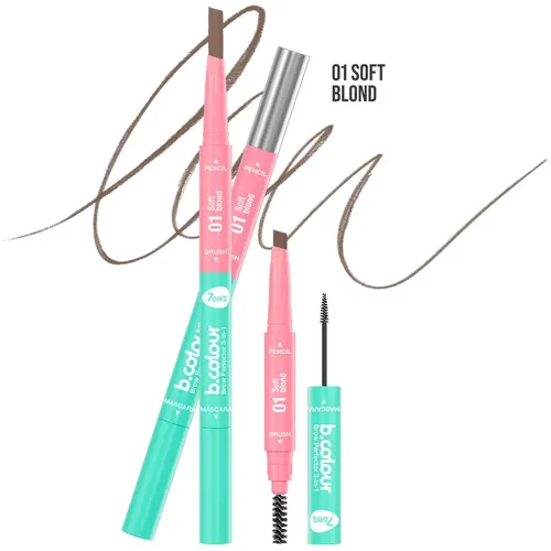 Qosh qalam 7Days B.Colour ko'p funktsiyali 3in1 Brow Perfector, №-01 Soft blond, в Узбекистане