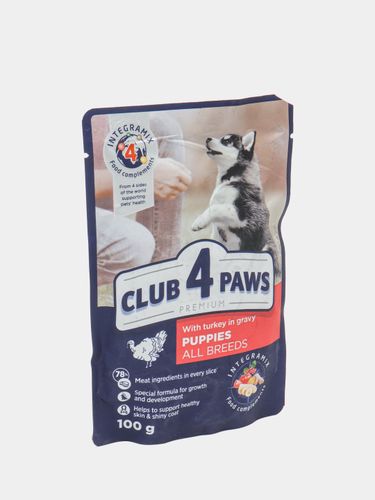 Влажный корм для щенков Club 4 Paws с индейкой в соусе, 80 гр, в Узбекистане