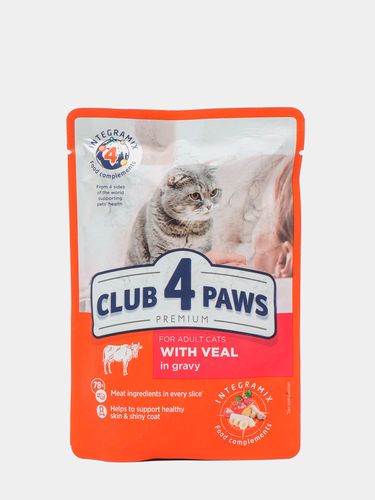 Влажный корм для кошек Club 4 Paws с телятиной, 80 гр