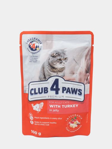 Влажный корм для кошек Club 4 Paws с индейкой в желе, 100 гр