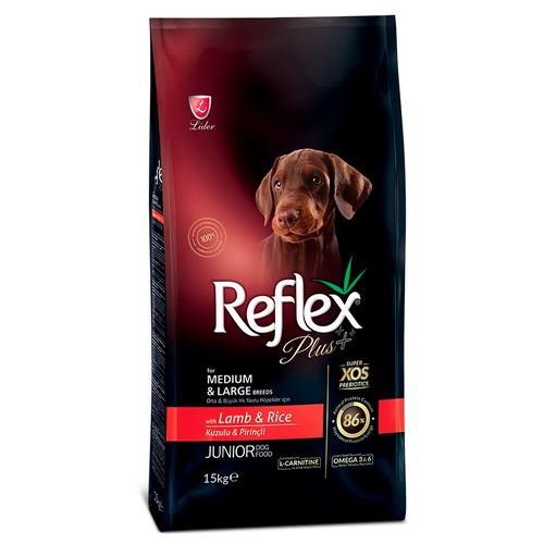 Сухой корм для средних и крупных пород собак Reflex Plus Junior Dog Food с ягненком и рисом, 15 кг