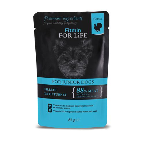 Влажный корм для щенков Fitmin For Life Dog Pouch Puppy Turkey In Gravy с индейкой в подливе, 85 гр