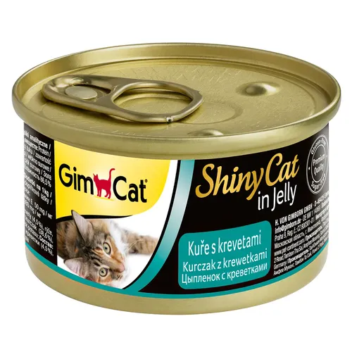 Консервы для кошек GimCat ShinyCat из цыпленка с креветками и солодом в желе, 70 гр