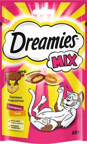 Лакомство для кошек Dreamies Mix Лакомые подушечки с говядиной и сыром, 60 гр