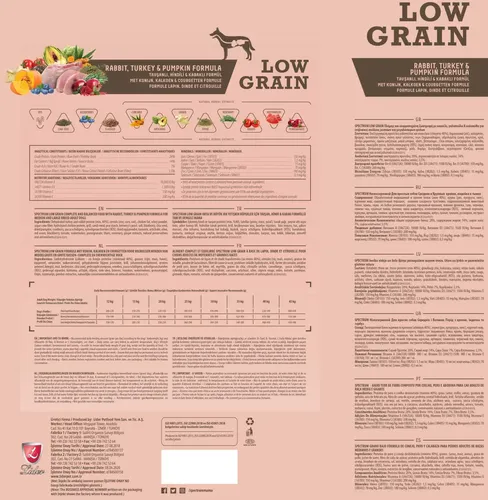 Сухой корм для собак средних и крупных пород Spectrum Low Grain кролик и индейка с тыквой, 12 кг, в Узбекистане