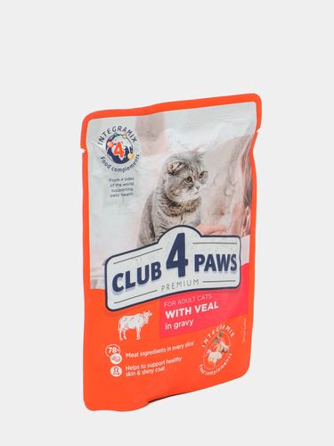 Влажный корм для кошек Club 4 Paws с телятиной, 80 гр, купить недорого