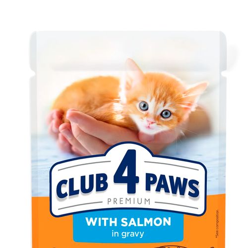 Влажный корм для котят Club 4 Paws с лососем, 80 гр