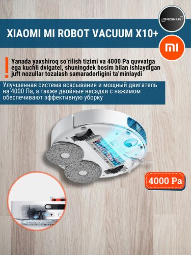 Умный робот пылесос Xiaomi Mi Robot Vacuum X10+, Белый, в Узбекистане