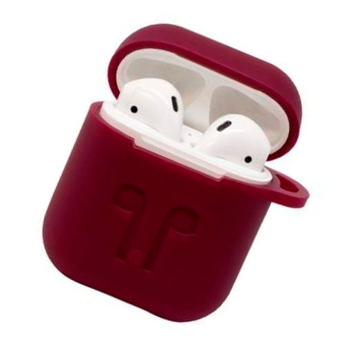 Силиконовый чехол для AirPods с тиснением и креплением, Красный