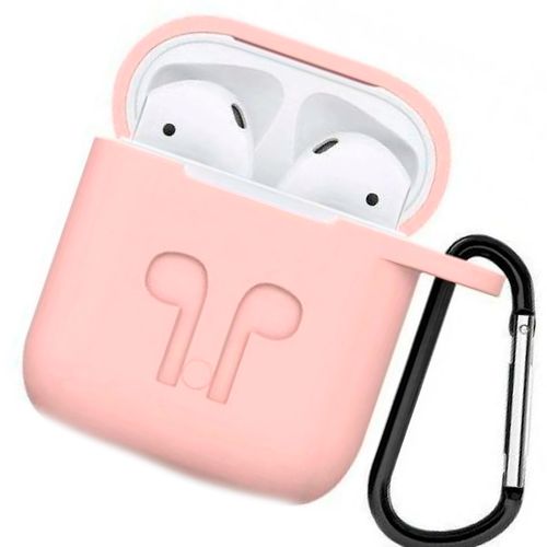 Силиконовый чехол для AirPods с тиснением и креплением, Персиковый, купить недорого