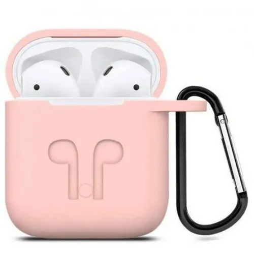 Силиконовый чехол для AirPods с тиснением и креплением, Персиковый