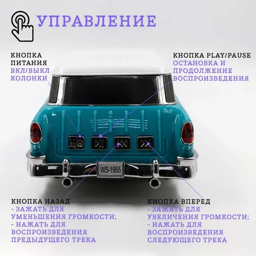 Беспроводная колонка в виде автомобиля Wster WS-1955, Лазурный, фото № 4