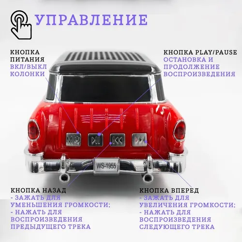 Беспроводная колонка в виде автомобиля Wster WS-1955, Красный, фото № 4