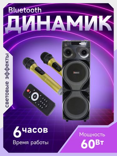 Портативная колонка BQHONG MT1226 с караоке микрофоном, Черный