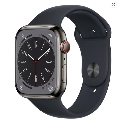 Смарт часы из нержавеющей стали Apple Watch Series 8, Черный, Спортивный ремешок, 45 мм