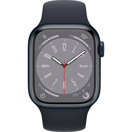 Смарт часы из алюминия Apple Watch Series 8, Серебристый-Черный, Спортивный ремешок, 41 mm, sotib olish