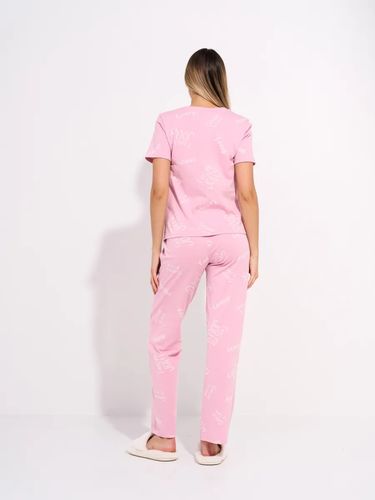 DNZ TEKS DZ-052 naqshli paxta ayollar pijama kostyumi, pushti, 9500000 UZS