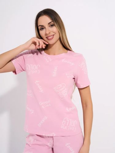 DNZ TEKS DZ-052 naqshli paxta ayollar pijama kostyumi, pushti, купить недорого