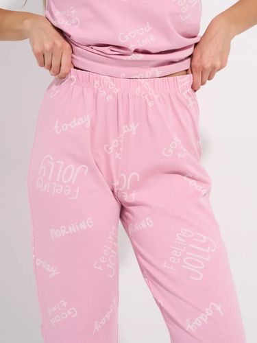 DNZ TEKS DZ-052 naqshli paxta ayollar pijama kostyumi, pushti, в Узбекистане