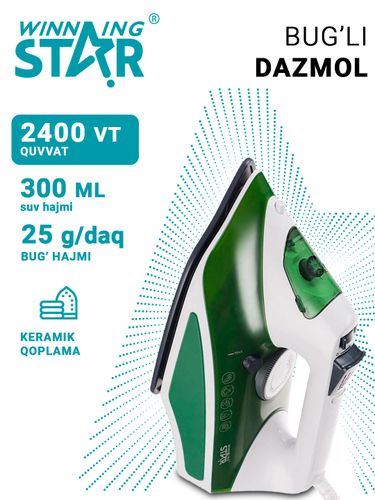 Паровой утюг Winning star ST-5016 с керамическим покрытием, Зеленый, купить недорого
