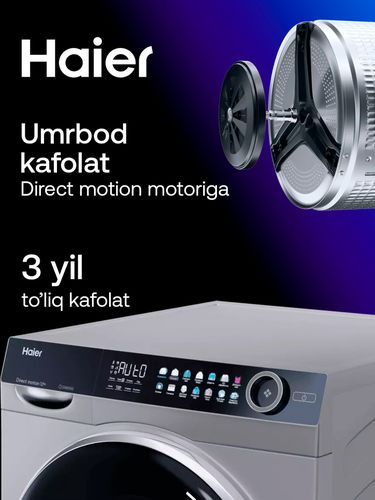 Стиральная машина Haier HW100-BD14378S, 10 кг, мотор Direct Motion, 1400 об/мин, 849900000 UZS