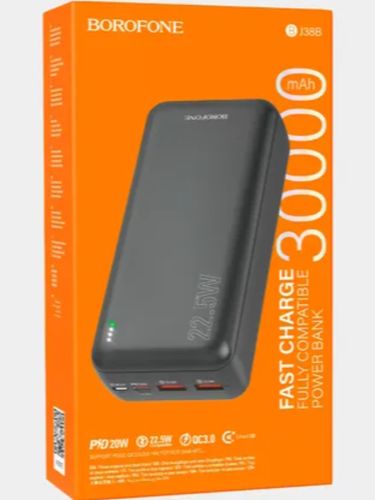 Borofone BJ38B portativ batareyasi, 30000 mA/soat, qora