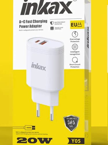 Зарядное устройство Inkax Y05 USB-A+Type-C 20W, Белый