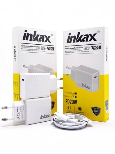 Зарядное устройство Inkax Y09 2X1 PD iPhone 20W, Белый
