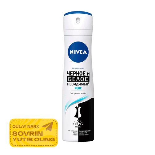 Dezodorant Nivea Oq-qora ko‘rinmaydigan Pure 48s, 150 ml (Andijon uchun)