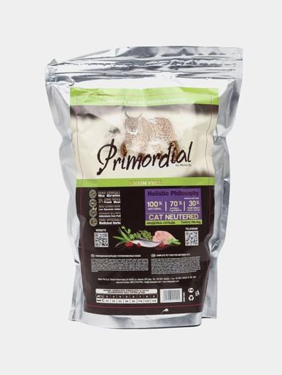 Сухой корм для стерилизованных кошек Primordial С индейкой и сельдью, 1 ...