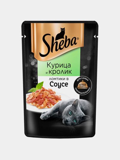 Влажный корм для кошек Sheba, ломтики с курицей и кроликом, 75 гр ⭐ ...